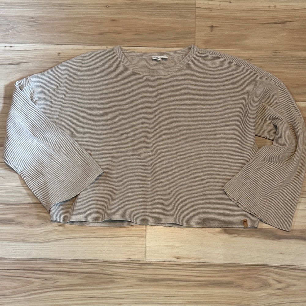 Tentree Organic Cotton Cropped Bell Sleeve Sweatshirt Beige Top Large